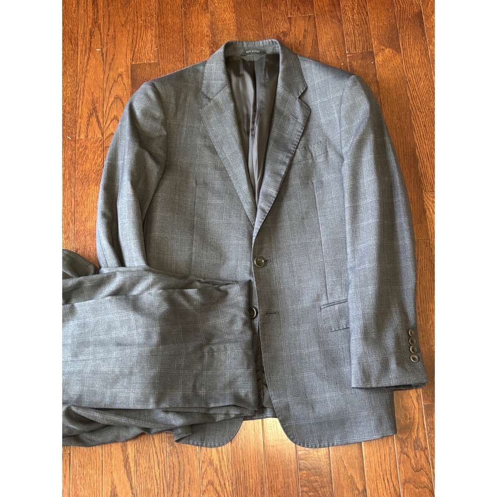 Giorgio Armani Soft Suit Men 48R Gray Plaid Wool Silk 2 Piece Italy $3695
